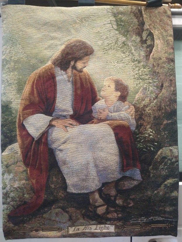 Manual Inspirational Collection 26 x 36 Inch Christian Hanging Multicolor Woven Wall Art Tapestry Décor with Finial Rod “In This light” by Greg Olsen