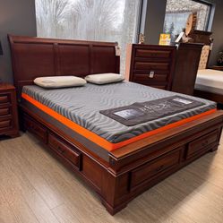 Sleigh Style Bed Frame w Base Storage - Lincoln