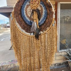 Huge handmade bohemian-style dream catcher wall hanging