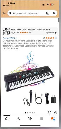 61 Keys Piano Keyboard, Electronic Digital Piano with Built-in Speaker Microphone, Portable Keyboard