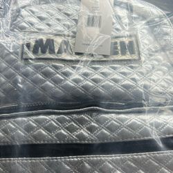 Steve Madden Quilted Silver Black Metallic Backpack 17”