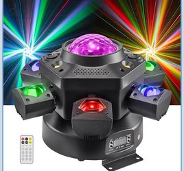 Moving Head DJ Lights, Rualin 120W Stage Light 4 in 1 with RGBW 6 Arms Beam, Kaleidoscope Light, Red Green Starry and White Amber Strobe, Remote & DMX