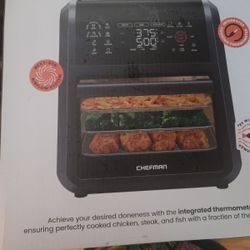 Chefman 12 Qt. Air Fryer 5 Functions w/ Integrated Smart Thermometer, 28 Presets, Black