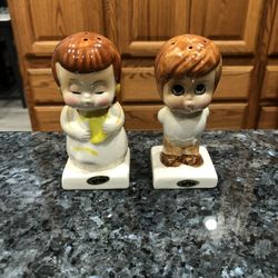 Porcelain Salt & Pepper Shakers "Happiness Springs"  By Josef Originals.  Size approximately 4 inches tall.  