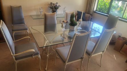 Glass Top Dining room Table 7 Chairs Set