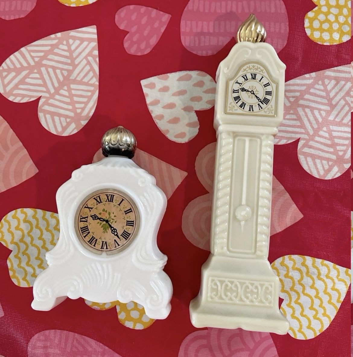 Set Of Two Milk Glass Avon Perfume Bottles Clocktower