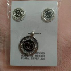 925 Sterling Silver Pendant With The Earrings/Dije Con Aretes De Plata 925