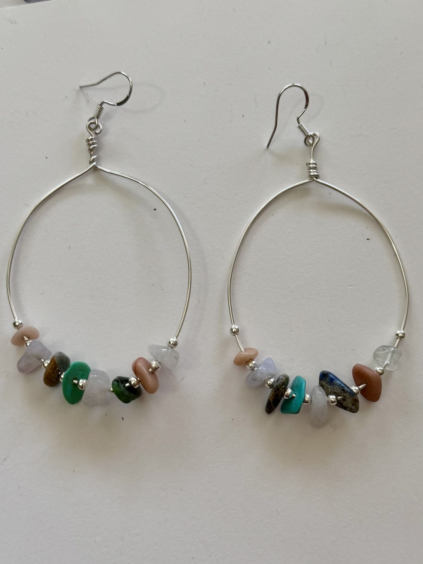 Agate, Fluorite Sterling Silver Hoop Earrings