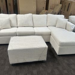 Cream 2 Piece Sectional And Ottoman