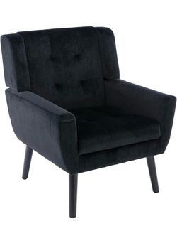 New Assembled Velvet Accent Chair with Arms, Upholstered Reading Side Chair Tufted Back