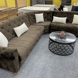 Brown Velvet Living Room Sectional Sleeper - Delivery And Financing Available 