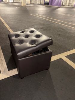 Dark Brown Tufted Faux Leather Storage Ottoman