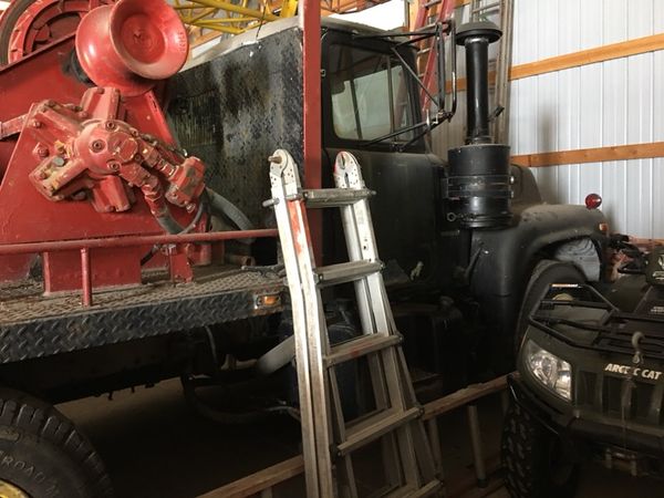 1970 mack truck with double drum winch 2000 ft 3/8 air craft cable 7500 straight line pull runs grea