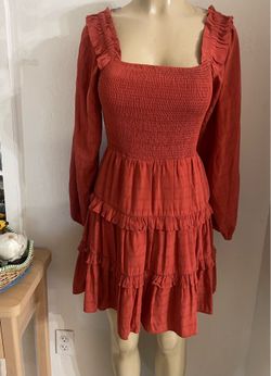 (Entry) Orange mini dress with ruffled tiers #minidress #ruffles size small used