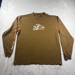 Vintage Y2K Quiksilver Men’s XL Brown Long Sleeve Logo Print On Sleeves Shirt#5A