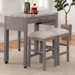 Shop Now And Pay Later! 3 PCS Santie Collection Counter Height table set-Slide-out Top Extension-faux marble top Now 419.00 Free Delivery 🚚 