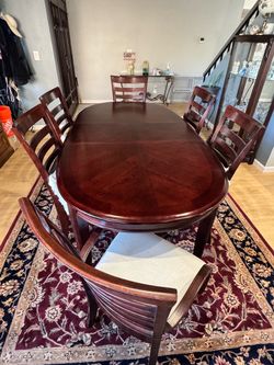Dark Cherry Wood Dining Table with 6 Chairs
