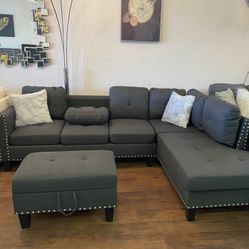Dark Gray Sectional & Ottoman 