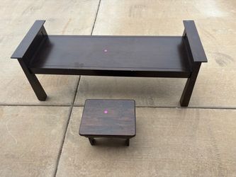 Dark Wood Bench and Small Stool Set
