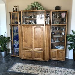Solid Oak Wall Unit/ Curio Cabinets 