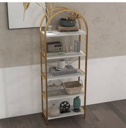 5-Tier Arched Bookshelf Gold and White