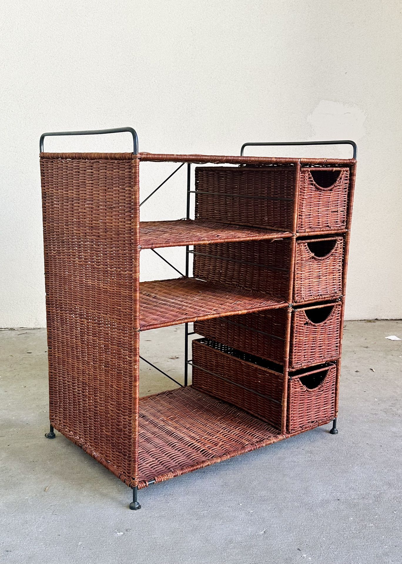 Wicker Unit of Shelves and Drawers