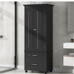 Assembled new Tall Cabinet with 2 Drawers, 3-Tier Adjustable Shelves & 2 Doors