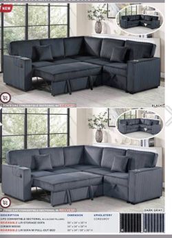 $550. Sectional Pull Out Bed With Storage USB Cup Holder Available,I Ivory,Dark Gray,Corduroy