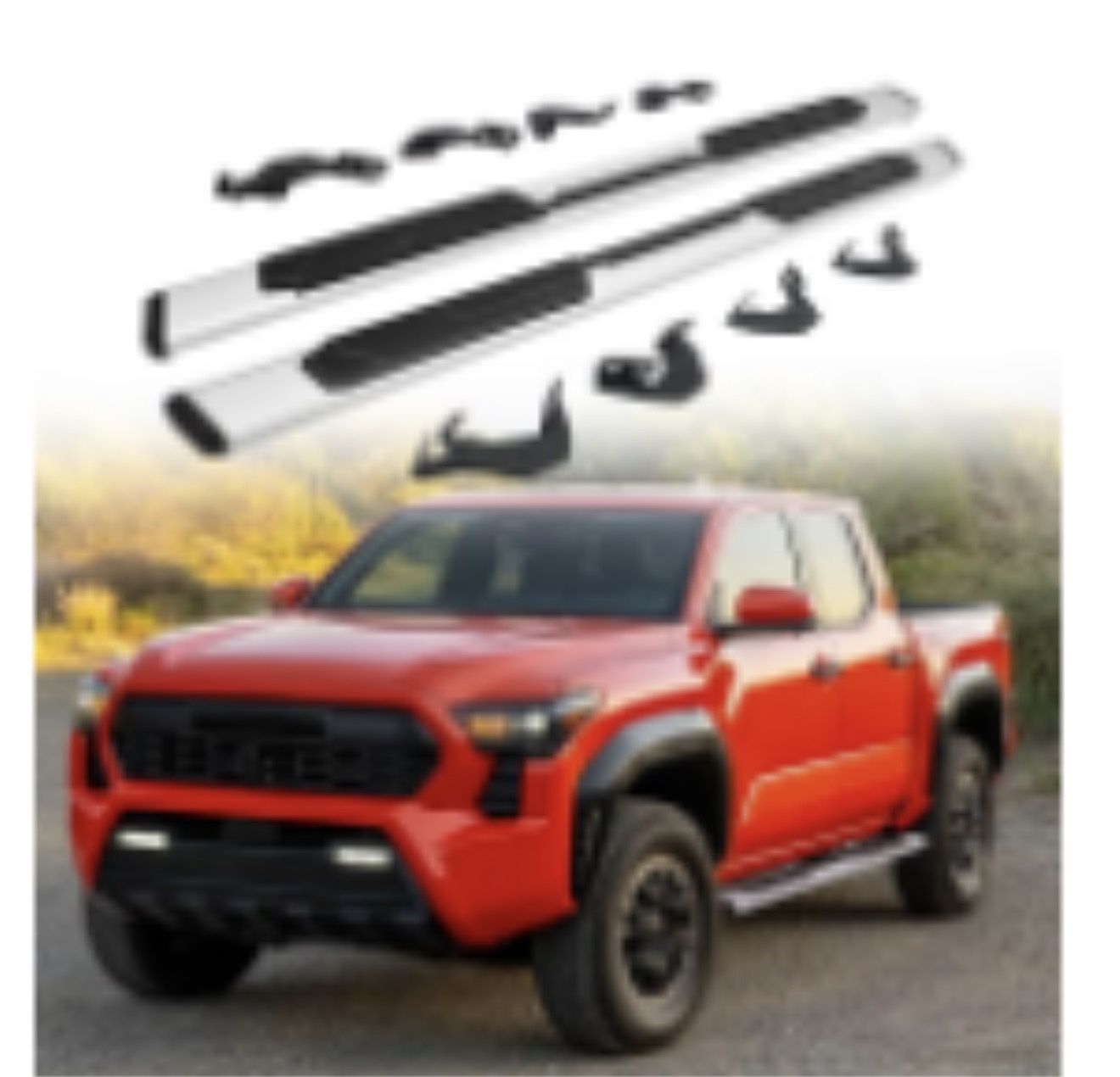 Running Boards Compatible with 2024 2025 2026 Toyota Tacoma Double Cab 4 Full-Size Door Side Steps Bars with 8 Brackets Heavy Duty Aluminum Anti Slip