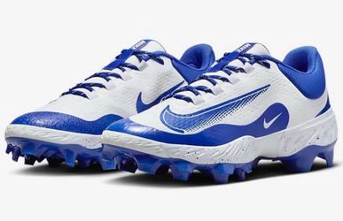 Brand New Nike Alpha Huarache Elite 4 Low MCS White Blue Baseball Cleats Men Sizes 8, 10, 10.5, 11, 12