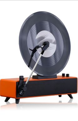 Retro Bluetooth Speaker, Vintage Vertical Record Design, Earthy Aesthetic Home Decor (Orange)