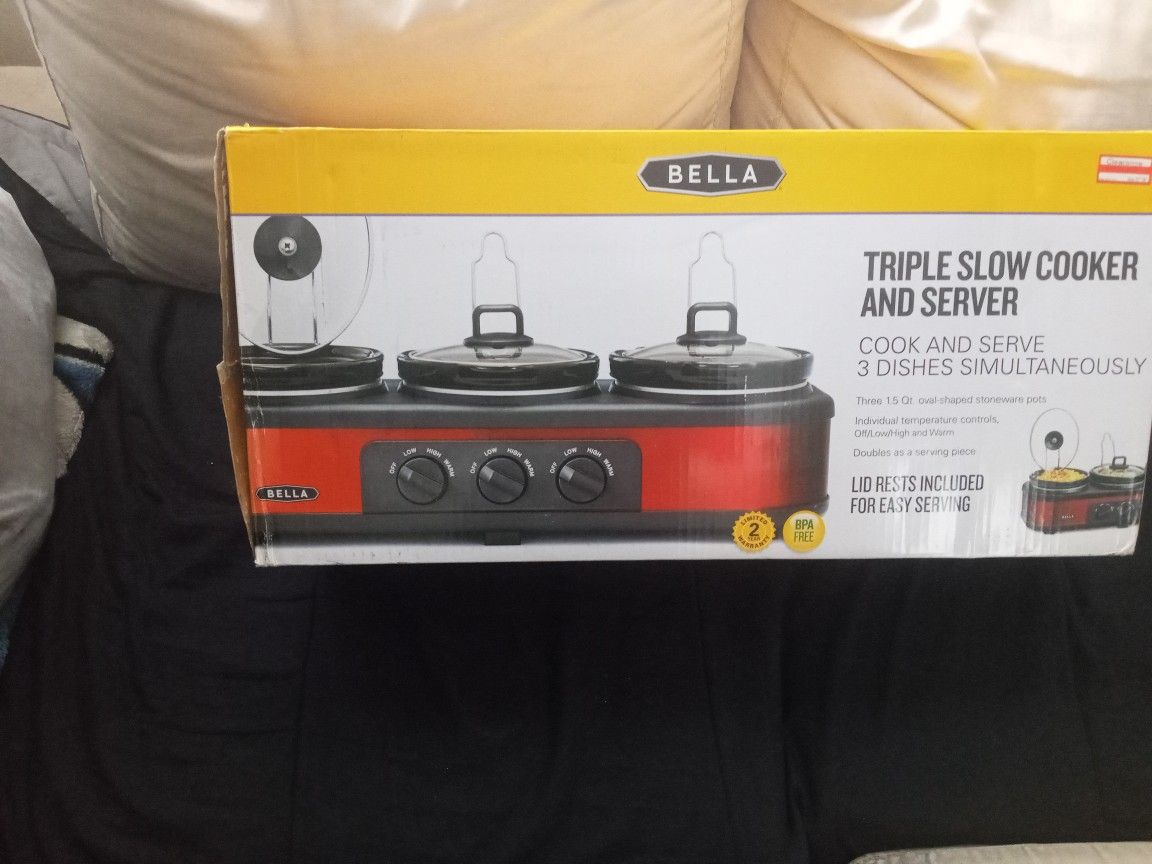 A NEW BELLA TRIPLE SLOW COOKER AND SERVER.
