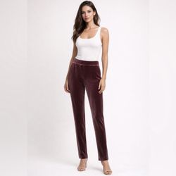 Burgundy Velvet Pull-On Slim Pants XS High Rise Elastic Waist Ankle Length 