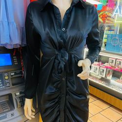 Laceup Solid Color Long Sleeve Midi Dress