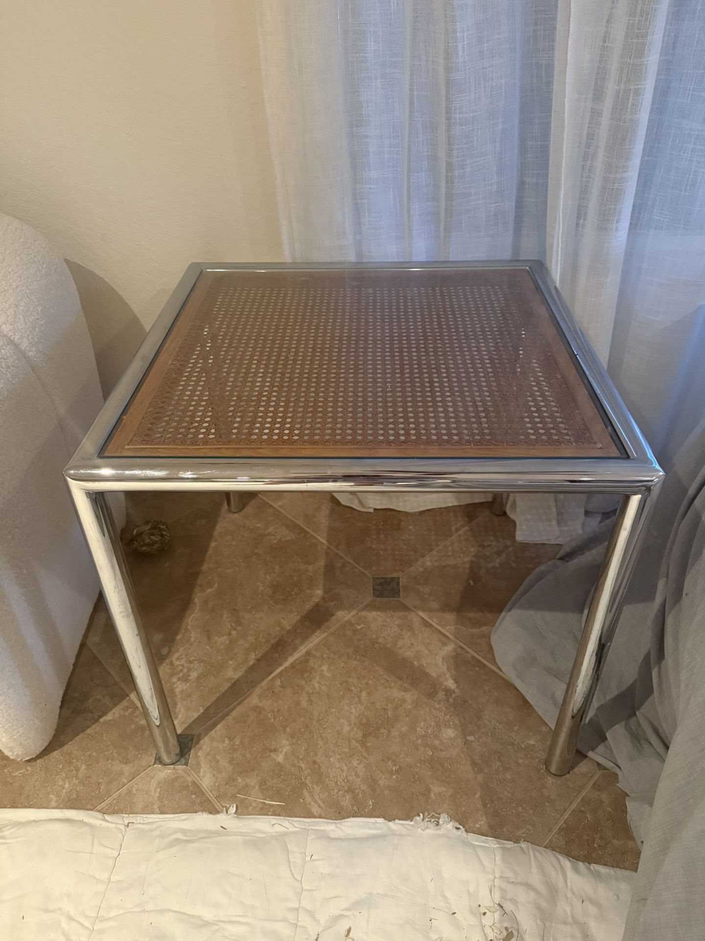 Vintage 70s Sleek Cane Chrome Side or End Table by DIA