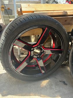 Black and Red Alloy Wheel with Tire