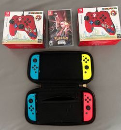 Nintendo Switch Accessory Bundle – 4 Joy-Cons + Pokémon Shining Pearl + 2 Mario Controllers + Case