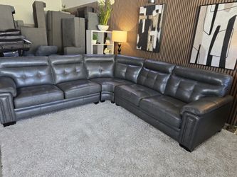 LIKE NEW - 3 Piece Harrison Top Grain Soft Leather Sectional Gray