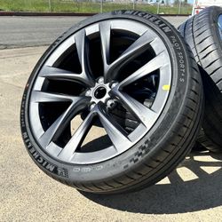 4 NEW 2025 21” TESLA MODEL S PLAID ARACHNID WHEELS TIRES MICHELIN TPMS ORIGINAL