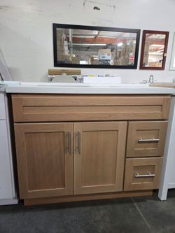 Light Oak Bathroom Vanity 42" with White Countertop