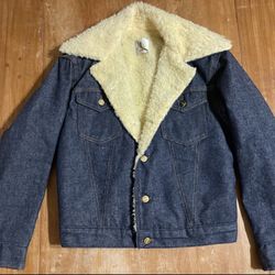 Vintage 1970’s Carhartt Raw Denim Sherpa Jacket workwear Coat small women’s