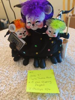 Annalee 2006 Triple Trouble Mice Witches Book Of Spells Halloween Mouse NWT