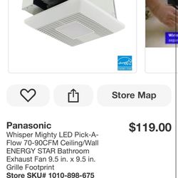 Whisper Mighty LED Pick-A-Flow 70-90CFM Ceiling/Wall ENERGY STAR Bathroom Exhaust Fan 9.5 in. x 9.5 in. Grille Footprint