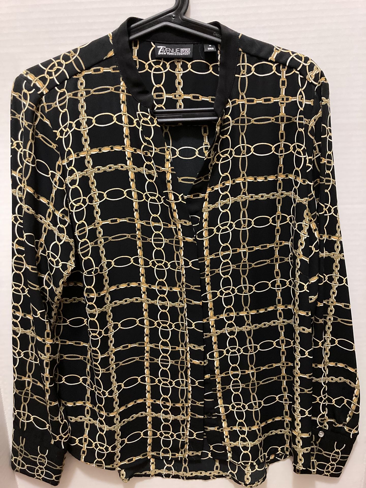 7th Avenue New York & Company Design Studio Chains Blouse Black and Gold