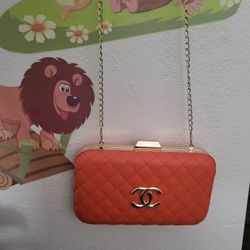 Women's Orange Shoulder Bag New W Chain