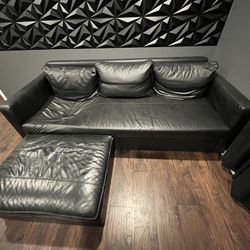 Black Leather Pull Out Couch With Ottoman 