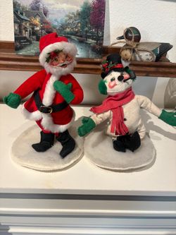 Annalee Santa and Snowman Felt Figurines Set