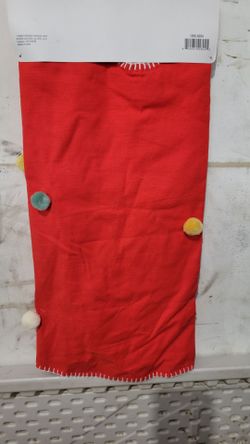 Red Christmas Tree Skirt with Pom Poms