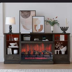 70" TV Stands with electric fireplace, Charging Station for TVs Up To 80'',