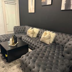 Gray Velvet Double Chaise Sectional